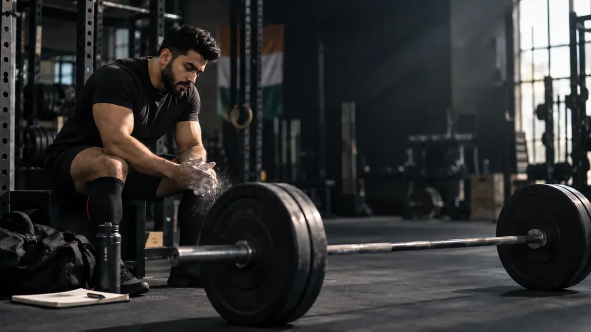 Athlete chalking up before a heavy set